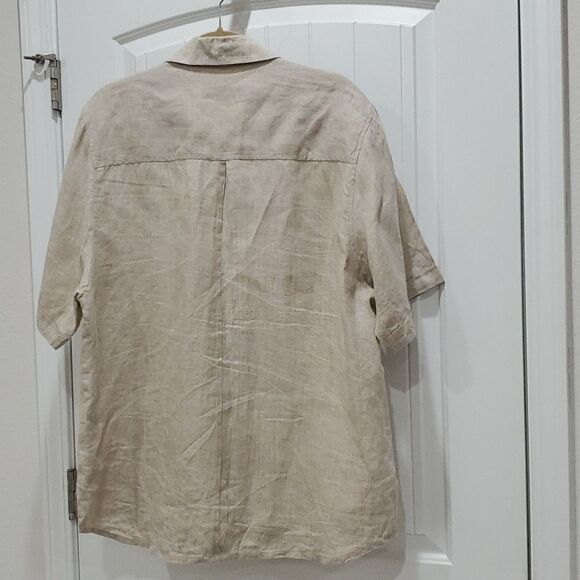 Public Denim Mens 100% Linen Tan Button Down Shirt, Size Large - Picture 5 of 5